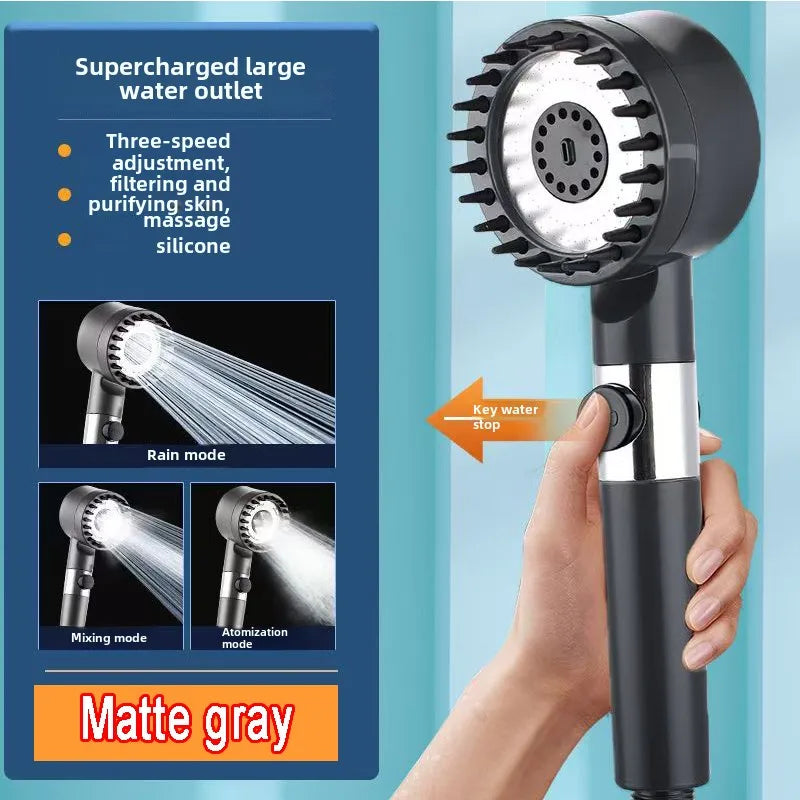 4 Modes Shower Head High Pressure Showerhead One-Key Stop Water Massage Shower Head with Filter Element Bathroom Accessories