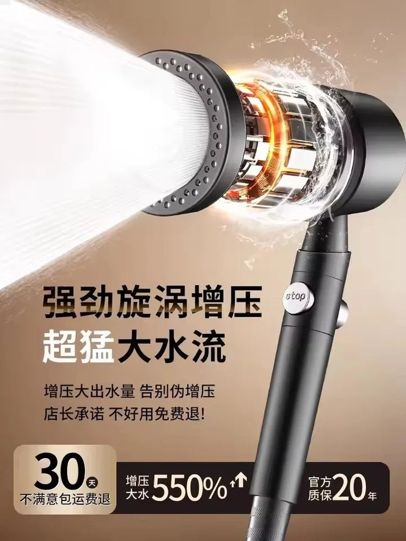 New 5 Mode Pressurized Shower Head with Filter Stop Button Water Saving Spray Nozzles Big Boost Showerhead Bathroom Accessories