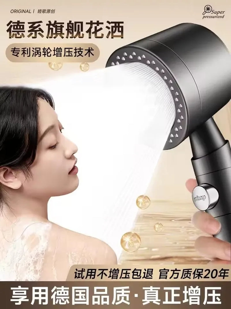 New 5 Mode Pressurized Shower Head with Filter Stop Button Water Saving Spray Nozzles Big Boost Showerhead Bathroom Accessories