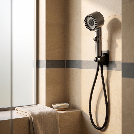Le kit Ozéla installé dans une salle de bain, lumière du matin